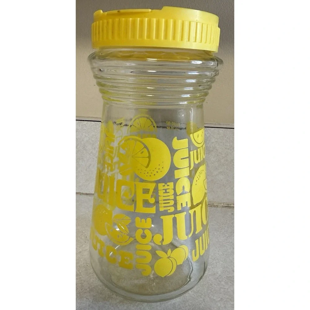 Vintage Anchor Hocking‎ Glass Juice Carafe Yellow Lemons 24oz Retro